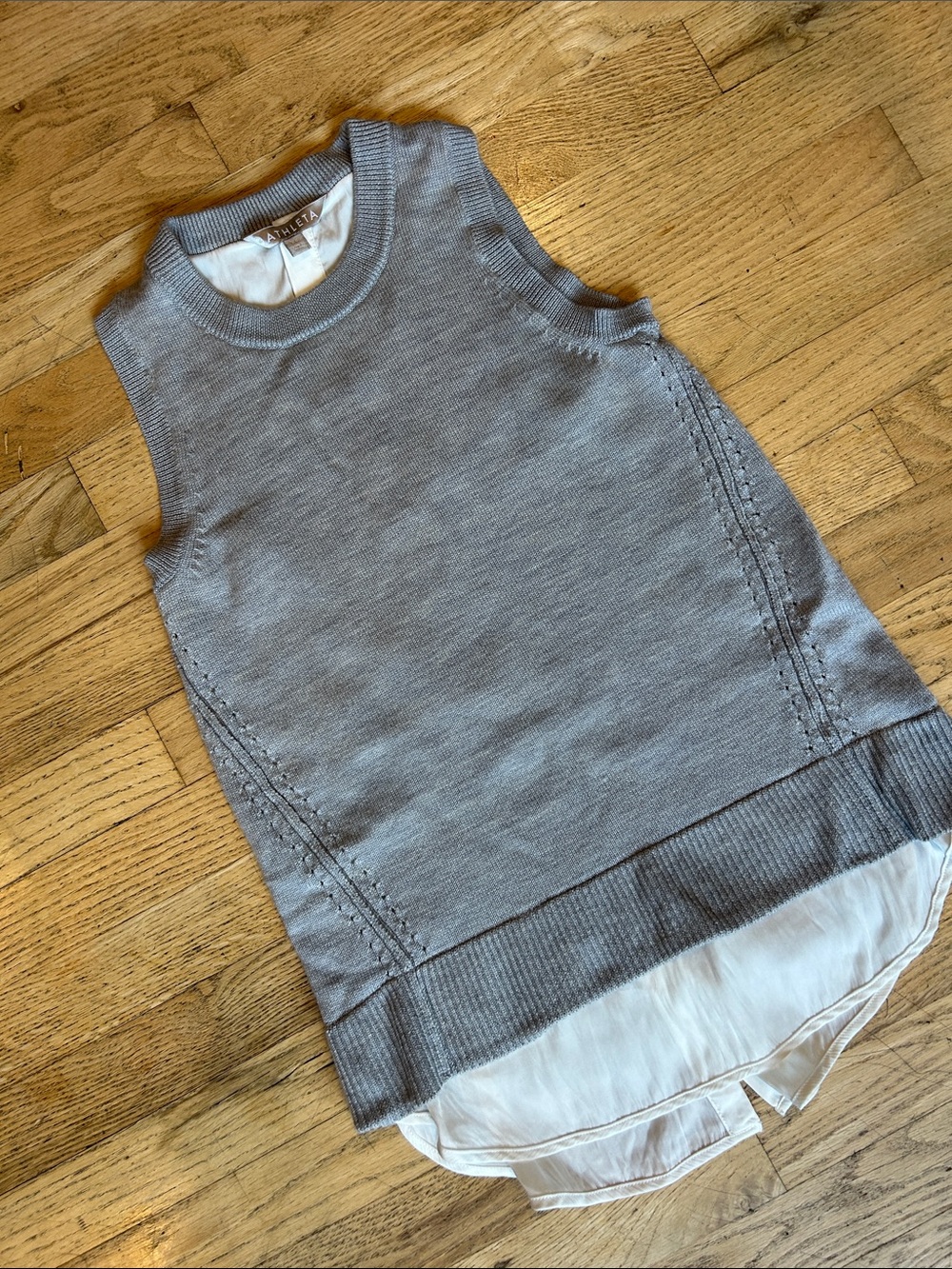 Athleta Gray Sleeveless Knit Tank with Chiffon Hem